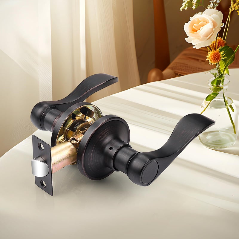 Probrico Passage Door Levers Oil Rubbed Bronze Passage Door Handles Wave Style Keyless Door Handles Closet Hallway Interior Door Handles, 1 Pack - Image 2